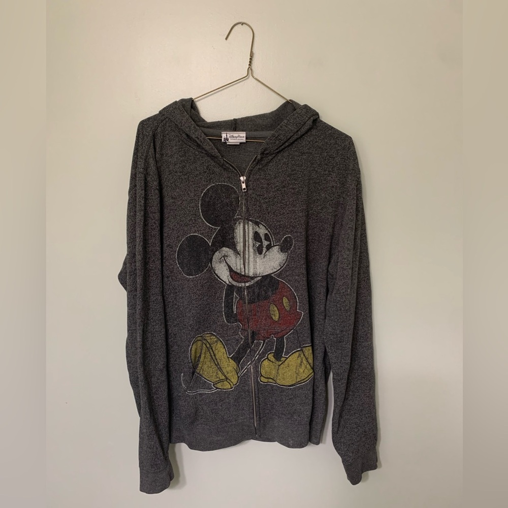 Disney — authentic Mickey Mouse zip logo gray zip up hoodie